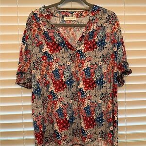 American Rag Floral Button Down Shirt - Red, Blue, White